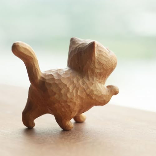 Dsadrwq 1 Pcs Wooden Carved Cat Ornaments Handmade Wood Carved Cats Cat Memorial Statues Cat Figurines for Home Decor Accents Dsadrwq