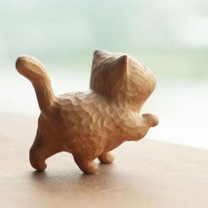 Dsadrwq 1 Pcs Wooden Carved Cat Ornaments Handmade Wood Carved Cats Cat Memorial Statues Cat Figurines for Home Decor Accents - WoodArtSupply