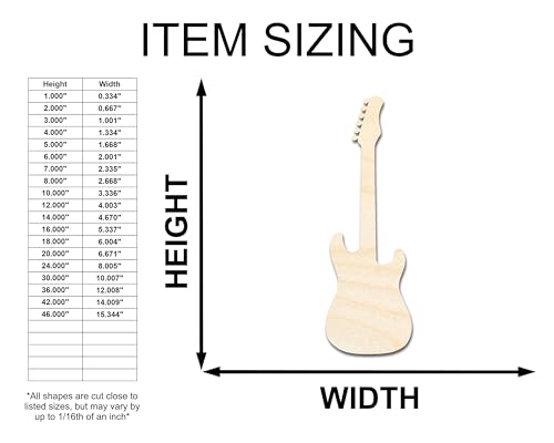 Unfinished Wood Electric Guitar Shape - Craft - up to 36" 8" / 1/4" 24 Hour Crafts