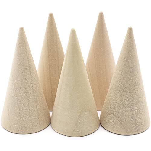 AUEAR, 10 Pack Wood Cone Ring Holder Finger Jewelry Display Stand DIY Craft Wooden Cone (Natural, Vertical Shaped) AUEAR