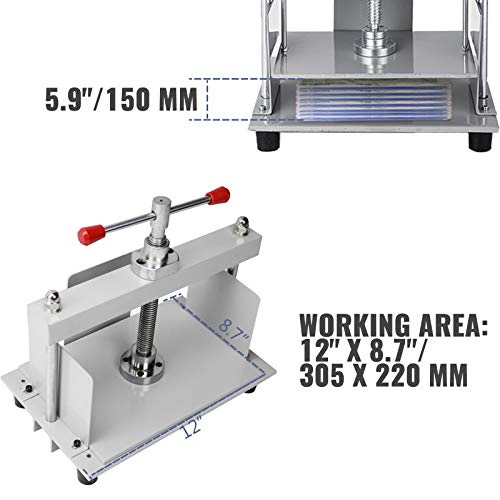 VEVOR Book Press Machine 12X8.6 inch for A4 Sized Papers, Flatting Machine 10cm Thickness Steel Frame Manual Bookbinding Press Machine Papermaking - WoodArtSupply