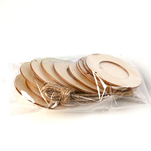 KANXINER 10 Pcs Natural Wood Slices, DIY Ornament Crafts- Round Photo Frame, Unfinished Wood CraftDecorations for Christmas Thansgiving Marriage
