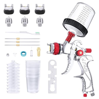 GATTLELIC HVLP Spray Gun Kit with 10pcs 600cc Mixing Cup and Lids, Air Spray Paint Gun with 1.4/1.7/2mm Nozzles, Automotive Paint Sprayer for Car, - WoodArtSupply