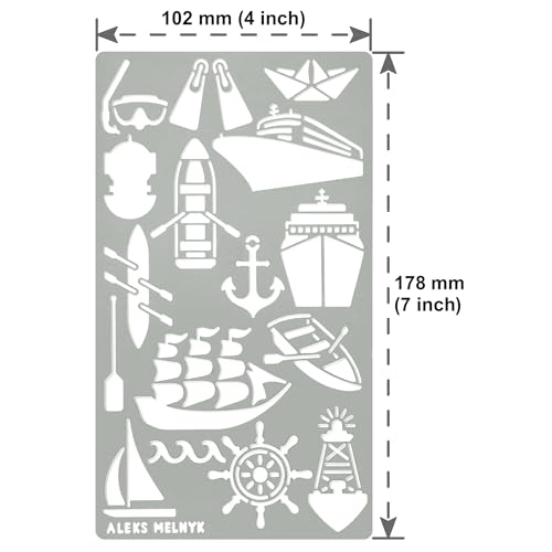 Aleks Melnyk #46 Vehicle Metal Stencils, Pirate Ship Stencil, Lighthouse Stencil for Painting, Hot Air Balloon Stencil, Stainless Steel Journal - WoodArtSupply