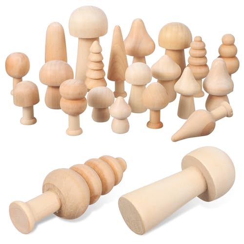 Toddmomy 20pcs Unfinished Wooden Mushroom Unfinished Wood Trees Mini Wood Tree Natural Wooden Mushrooms for Arts DIY Projects Ornaments Toddmomy