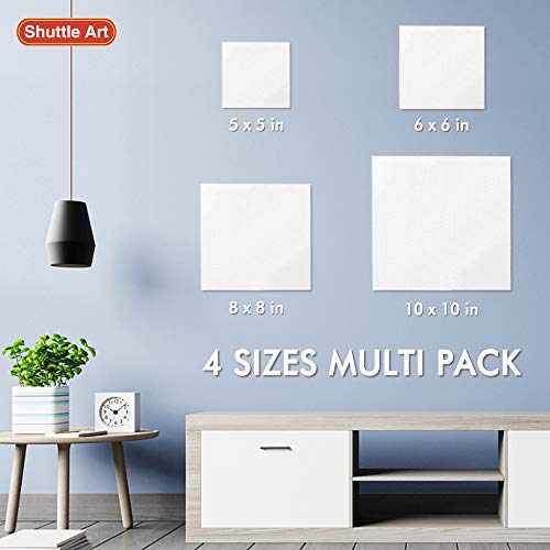 Shuttle Art Painting Canvas Panel, 52 Multi Pack, 5x5, 6x6, 8x8, 10x10 inch (13 PCS of Each), 100% Cotton Art Canvas Board Primed White, Blank Canvas - WoodArtSupply