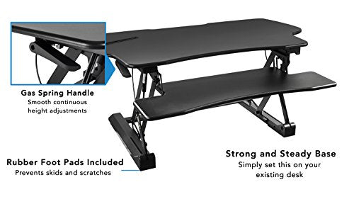 Mount-It! Height Adjustable Standing Desk Converter | 48” Wide Tabletop Sit Stand Desk Riser with Gas Spring | Stand Up Computer Workstation Fits