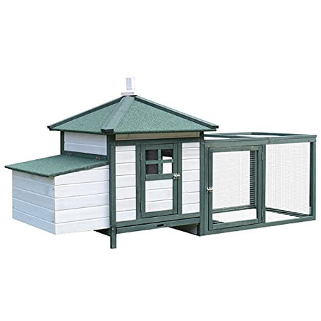 PawHut 77" Wooden Chicken Coop with Nesting Box, Cute Outdoor Hen House with Removable Tray, Ramp Run, for Garden Backyard, Green PawHut