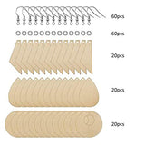 60 Pieces Unfinished Wooden Earrings Blank, Teardrop Tapered Round Earrings Pendants with 60 Pieces Earring Hooks and 60 Pieces Jump Rings for HERCHR