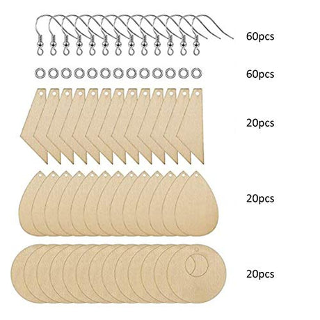 60 Pieces Unfinished Wooden Earrings Blank, Teardrop Tapered Round Earrings Pendants with 60 Pieces Earring Hooks and 60 Pieces Jump Rings for HERCHR