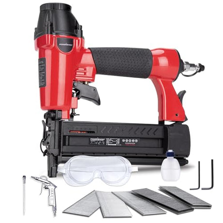 PowerSmart Pneumatic Brad Nailer, 2 in 1 Nail Gun and Crown Stapler with Safety Goggles, Compatible with 5/8” up to 2” Nails, 18 Gauge Brad Gun for PowerSmart