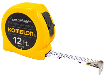 Komelon SM3912 Speed Mark Acrylic Coated Steel Blade Tape Measure 12-Inch by 5/8-Inch, Yellow Case - WoodArtSupply