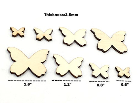 Kinteshun Natural Wood Unfinished Cutout Veneers Slices for Patchwork DIY Crafting Decoration(100pcs,Mixed Sizes,Butterfly Shape) Kinteshun