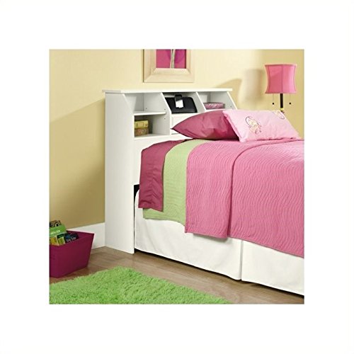 Pemberly Row White Wood Twin Bookcase Headboard with Adjustable Shelves and Hidden Storage - WoodArtSupply