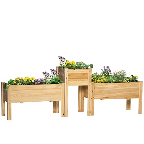 Outsunny Raised Garden Bed Set of 3, Wooden Elevated Planter Box with Legs and Bed Liner, for Backyard and Patio to Grow Vegetables, Herbs, and - WoodArtSupply