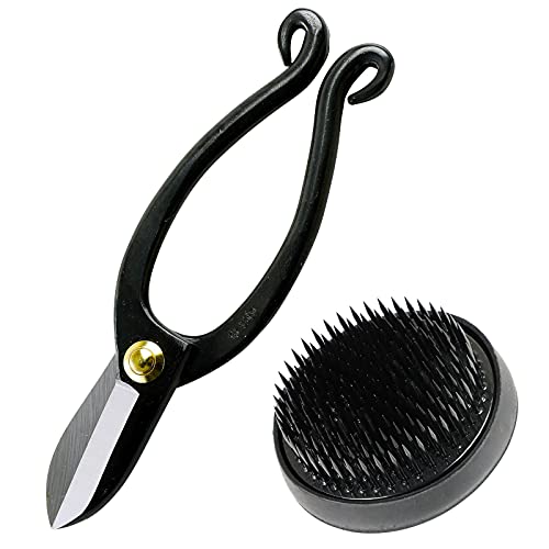 Wazakura Made in Japan Ikebana Tool Kit - Ikenobo Scissors + Black Kenzan Flower Holder, Japanese Floral Arrangement Set, Florist Shears and Pin Frog - WoodArtSupply