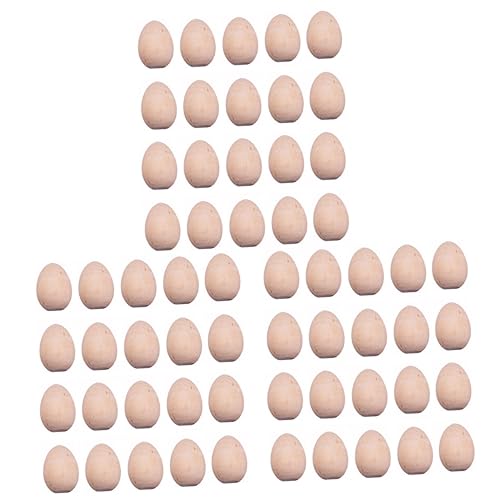 COHEALI 60 pcs Easter Eggs Unfinished Wooden Eggs White Wooden Eggs Unfinished Unpainted Wooden Eggs Wooden Hen Eggs Wood Eggs for Crafts Paint kit COHEALI