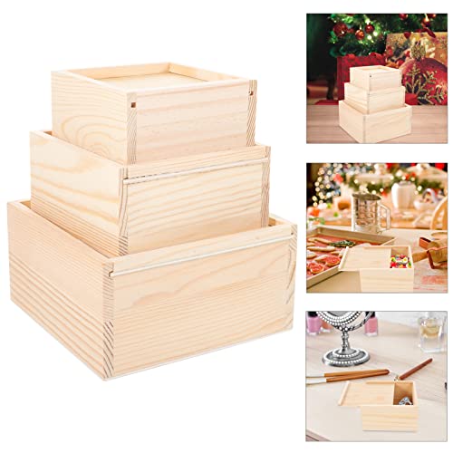 Kisangel Wooden Box Wood Gift Box with Sliding Lid Unfinished Wood Storage Box Trinket Storage Box Blank Wood Box Case Container for Gift Box DIY Art