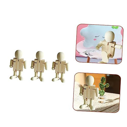 EXCEART 3pcs White Embryo Robot Peg People Kit Unfinished Robot Unfinished Peg Dolls Peg People Toys Blank Peg People Craft Blank Wood Doll Figures