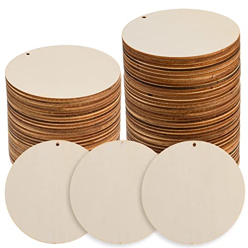 150 Pcs 4 Inch Unfinished Rounds Wood Circles with Holes Wooden Tags Round Wood Discs Cutouts for Crafts Natural Blank Wood Circle Ornaments Hanging - WoodArtSupply