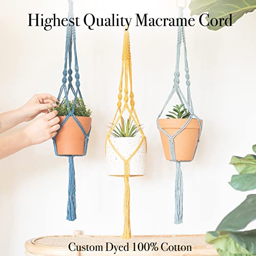 Macrame Kit, Makes 3 DIY Plant Hangers for Teens & Adult Beginners, Craft Supplies for Boho Art Project-3 Custom Color Macrame Cord, Wooden Rings & - WoodArtSupply