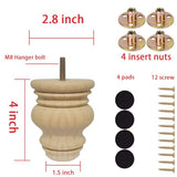 Btibpse 4 Inch Wooden Furniture Legs, Solid Wood Unpainted Replacement Furniture Legs, Ottoman/Loveseat Replacement Legs, Cabinet Btibpse
