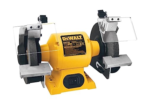 DEWALT Bench Grinder, 8 Inch, 3/4 HP, 3,600 RPM (DW758), Yellow, Black, Gray - WoodArtSupply