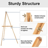Falling in Art 65" A-Frame Tripod Easel Stand, Wooden Display Easel with Adjustable Canvas Holder, Floor Easel for Wedding Signs, Posters, Paintings, Falling in Art