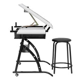 SD STUDIO DESIGNS Core 2 Pc Craft Center-35.5" W Angle Adjustable Cloth Drawers, Side Shelf and Stool Drafting Table, Gunmetal Gray/White SD STUDIO DESIGNS