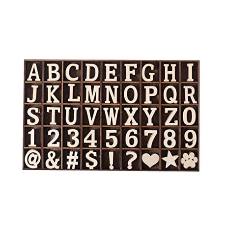 270 Pieces 1 Inch Wood Alphabet Letters Wooden Numbers Mini Blank Wood Symbols Unfinished Wood Heart Star Paw with Rustic Storage Tray for Home Decor Cregugua
