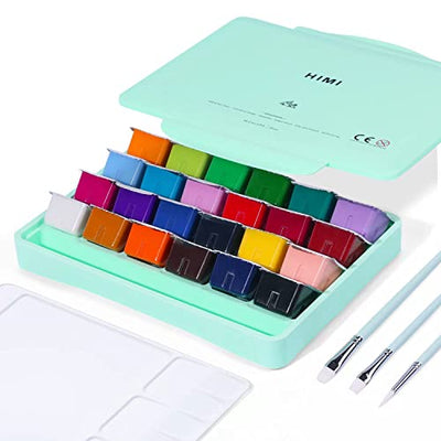 HIMI Gouache Paint Set, 24 Colors x 30ml Unique Jelly Cup Design with 3 Paint Brushes and a Palette in a Carrying Case Perfect for Artists, Students,