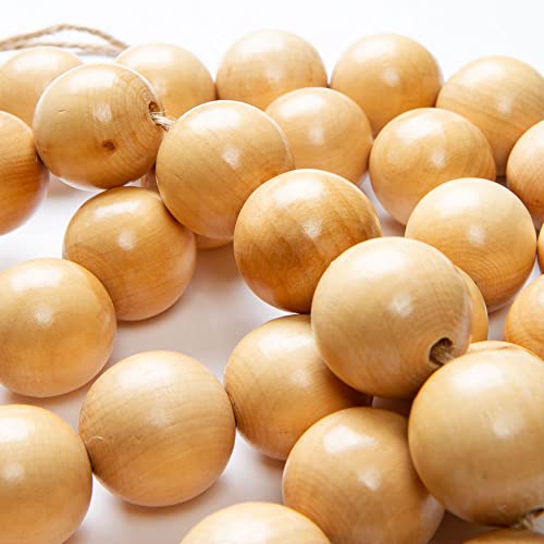 Wood Large Bead Christmas Garland - Round Jumbo Beads on This Natural Wood Garland. Use for Rustic, Natural, Scandinavian, Country, or Farmhouse Factory Direct Craft