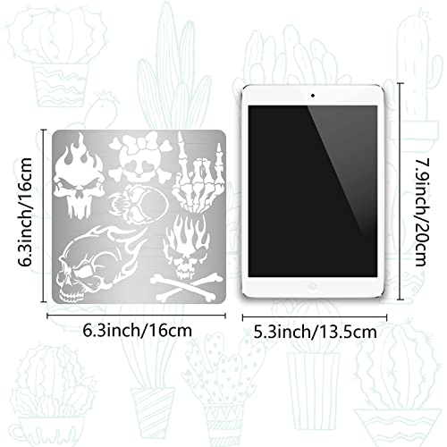 GORGECRAFT 6.3 Inch Skull Metal Stencil Stainless Steel Painting Template Journal Tool for Painting Wood Burning Pyrography and Engraving Home DIY GORGECRAFT