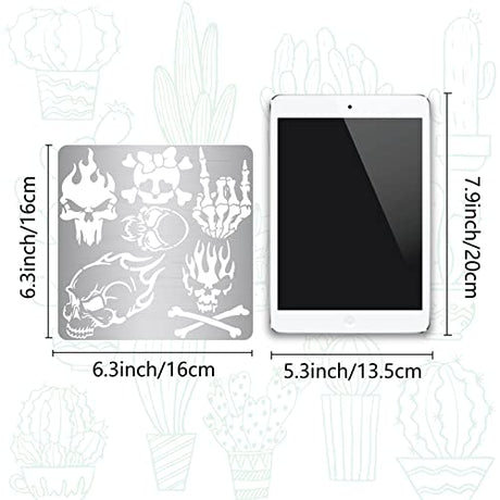 GORGECRAFT 6.3 Inch Skull Metal Stencil Stainless Steel Painting Template Journal Tool for Painting Wood Burning Pyrography and Engraving Home DIY GORGECRAFT
