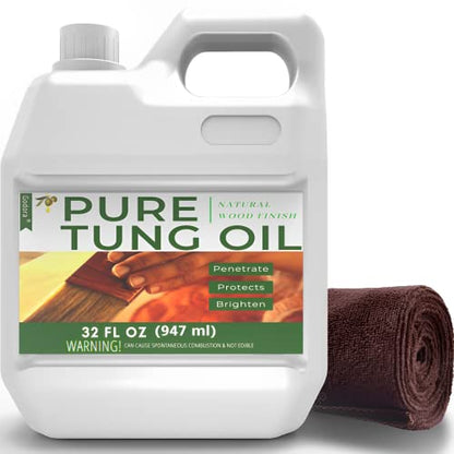 Godora 32 oz Pure Tung Oil for Wood Finishing, Wood Sealer for Indoor & Outdoor Favored by Craftsmen for Furniture & Countertop, Waterproofing