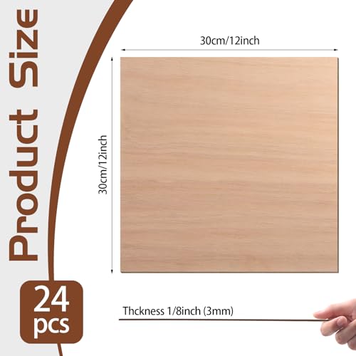 24 Pcs Mahogany Plywood Sheets,12 x 12 x 1/8 Inch - 3mm Thick Mahogany Unfinished Wood for Crafts Laser Cutting & Engraving, School DIY Projects, - WoodArtSupply