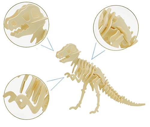 3D Wooden Dinosaur Puzzle - 6 Piece Set Wood Dinosaur Skeleton Model Puzzle - DIY Wooden Crafts 3D Puzzle - STEM Toys Gifts for Kids and Adults i-CHONY
