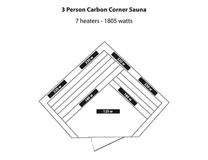 Blue Wave 3-Person Hemlock Corner Infrared Sauna w/ 7 Carbon Heaters,Brown