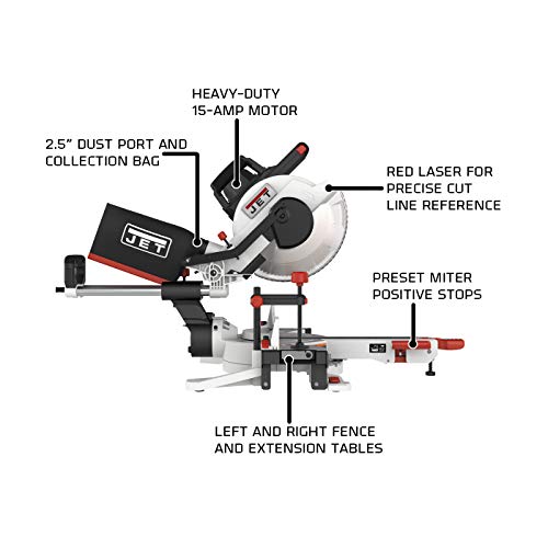 JET 10-Inch Sliding Dual-Bevel Compound Miter Saw, 1Ph 115V (JMS-10X) - WoodArtSupply