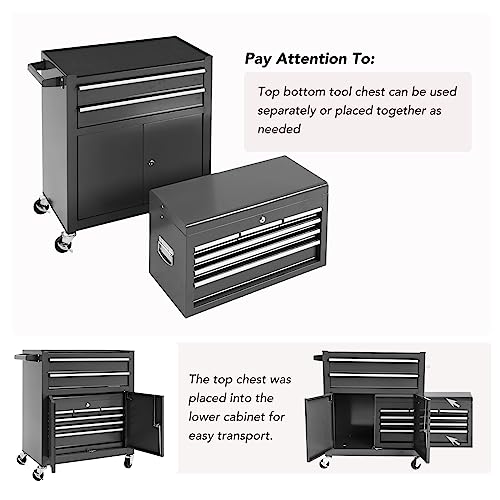 SUN & SUMMER 8-Drawer Rolling Tool Chest with Wheels Tool Storage Organizer Cabinets with Lockable Drawers Tool Box with Adjustable Shelf Tool Chest SUN & SUMMER