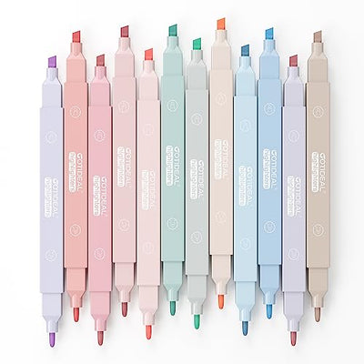 GOTIDEAL Aesthetic Cute Pastel Highlighters set, Dual tip 12 Pack No Bleed Bible Highlighters pen for office journal, School study accessory supplies