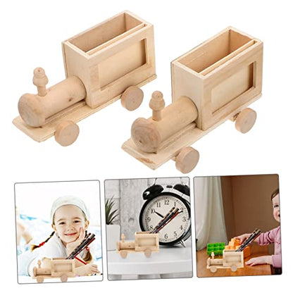 STOBOK 2pcs DIY Train Pen Holder Wooden Trains Tools Wood Unfinished Wooden Wooden Car Unfinished Blank Pen Cup DIY Blank Pen Container DIY Graffiti - WoodArtSupply