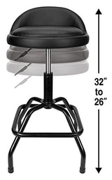 Performance Tool W85011 Adjustable Height Bar Stool, Pneumatic Swivel Bar Stool with Back Support, 360 Degree Swivel, Heavy Duty Steel Frame Stool Performance Tool
