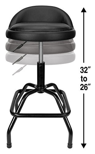 Performance Tool W85011 Adjustable Height Bar Stool, Pneumatic Swivel Bar Stool with Back Support, 360 Degree Swivel, Heavy Duty Steel Frame Stool - WoodArtSupply