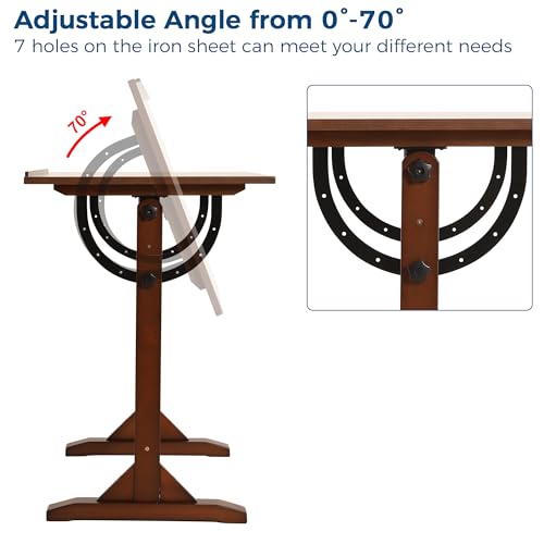 VISWIN 24'' x 35" Artist Drafting Table, Adjustable Angle, 34" Height Solid Pine Wood Drawing Table, Art Table for Adults, Tilts Flat, Art Craft VISWIN