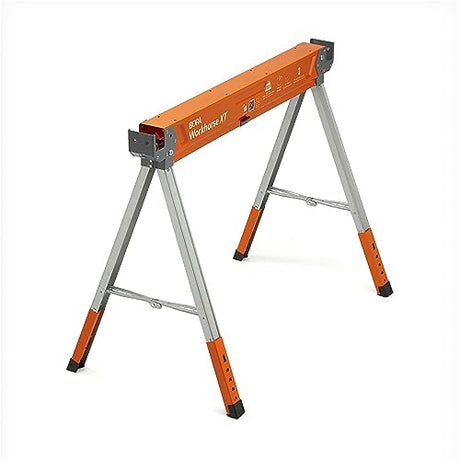 BORA Workhorse XT Adjustable Height Sawhorse - Single Piece Stand with 30-34 inch Adjustable Legs, Metal Top for 2x4, Heavy Duty Pro Saw Horse for Bora