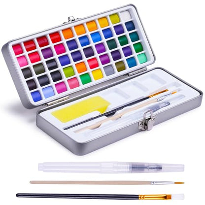  SITOANTD Watercolor Paint Set, 50 Colors Water Color Set With  Regular, Metallic & Neon, Wood Case Water Color Paint Sets For Kids, Great  Watercolor Set For Watercolor Painting Beginner And Adult 
