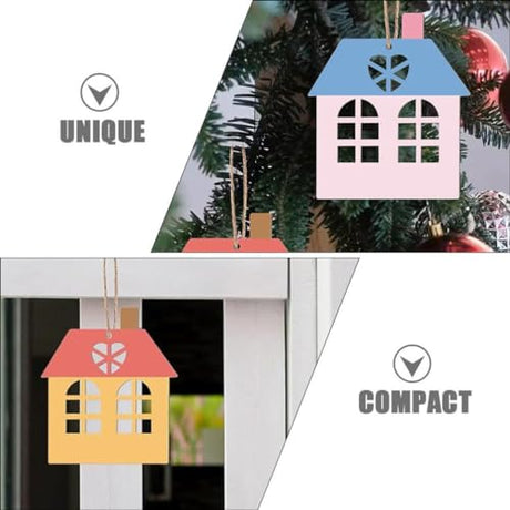 Tofficu 10Pcs House Wood Cutouts Wooden House Shaped Craft Shapes Unfinished Wood Embellishment Slices Hanging Ornaments with Ropes Gift Tags for DIY Tofficu