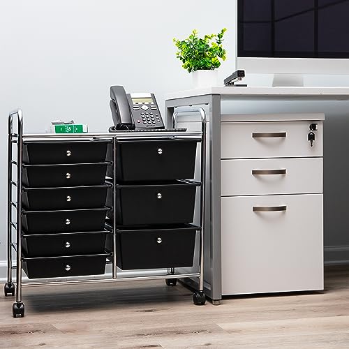 Mind Reader Rolling Cart with Drawers, Utility Cart, Craft Storage, Kitchen, Metal, 24.25"L x 15.25"W x 26.25"H, Black/Silver Mind Reader