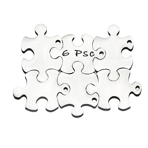 6Pcs Blank Stamping Tags,Blank Matching Puzzle Necklace,Engraving Blank Name Tags Metal Stainless Steel Laser Engravable Patterns as Pet Tags,Key Rainteam